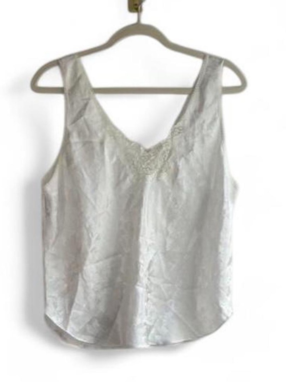 Vintage Linda Bis White Satin & Lace Cami Blouse Tank Top Size XL